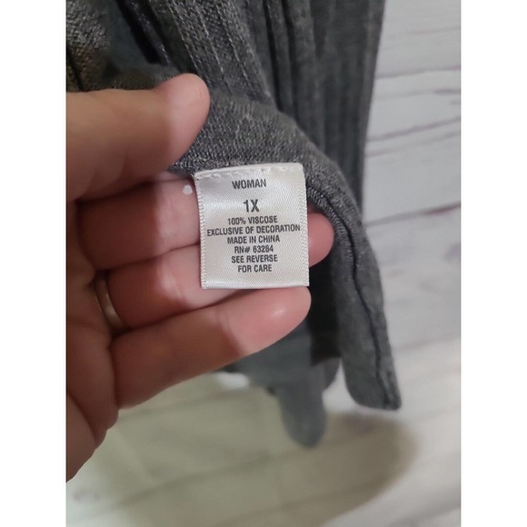 Dressbarn Gray Draped Open Front Knit Long Sleeve Cardigan Sweater Womans Sze 1X - Picture 5 of 5